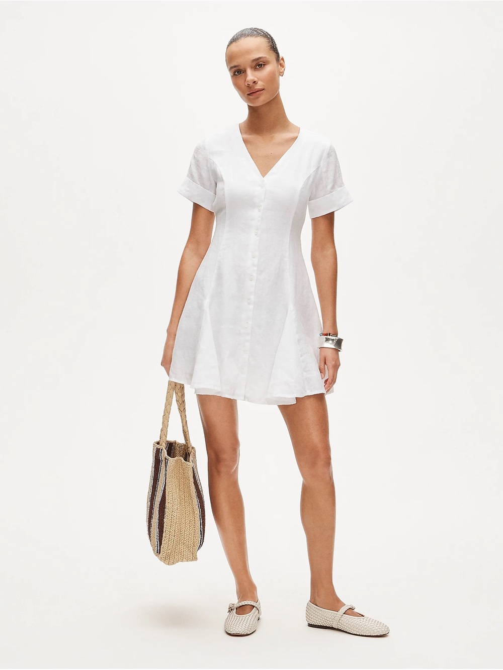 J. Crew White V-Neck Short-Sleeve Mini Dress